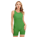 Green Houndstooth Pattern Print Sleeveless One Piece Swimsuit