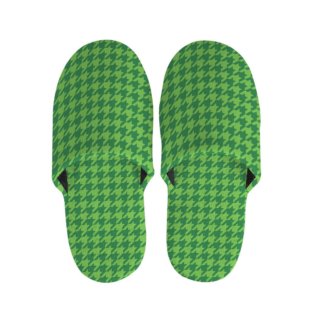 Green Houndstooth Pattern Print Slippers