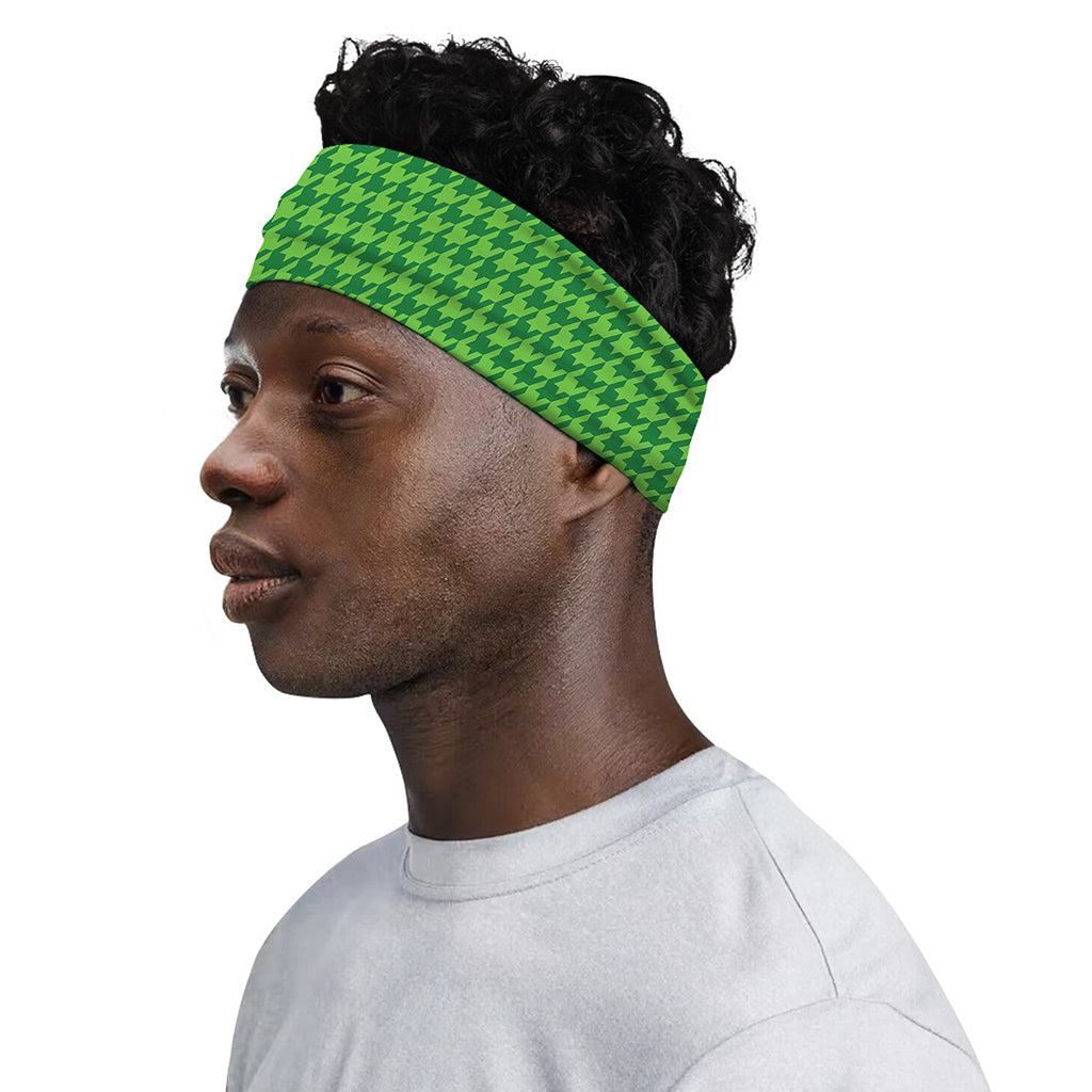 Green Houndstooth Pattern Print Sports Headband