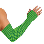 Green Houndstooth Pattern Print Sun Protection Arm Sleeves