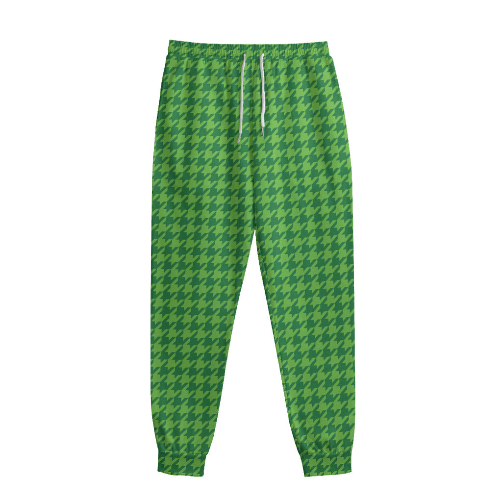 Green Houndstooth Pattern Print Sweatpants