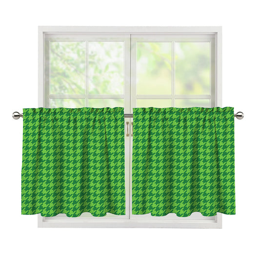 Green Houndstooth Pattern Print Tier Curtains