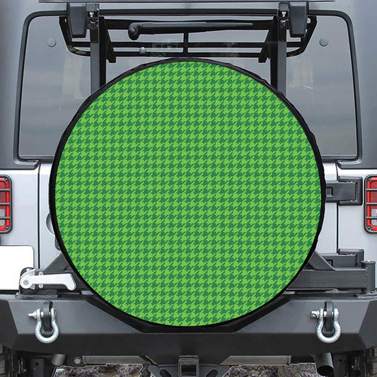 Green Houndstooth Pattern Print Tire Cover