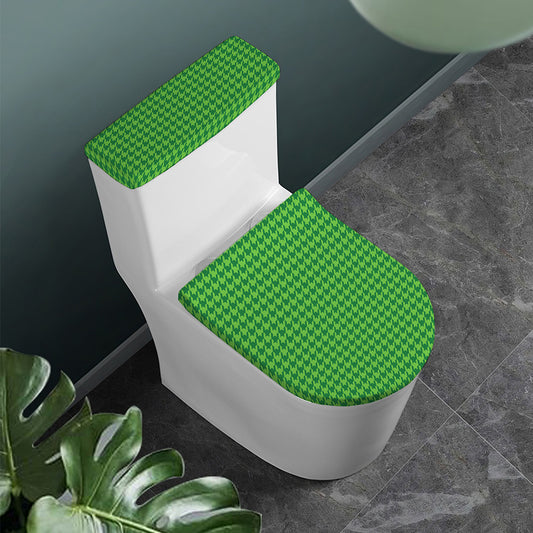 Green Houndstooth Pattern Print Toilet Lid And Tank Cover Set