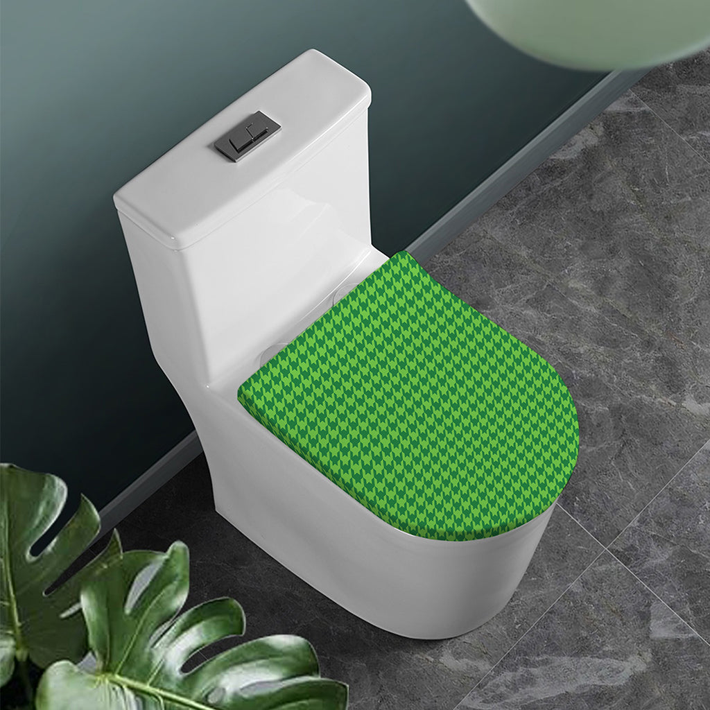 Green Houndstooth Pattern Print Toilet Lid Cover