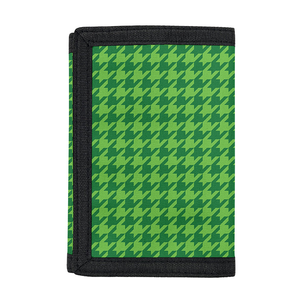Green Houndstooth Pattern Print Trifold Wallet