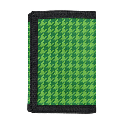 Green Houndstooth Pattern Print Trifold Wallet