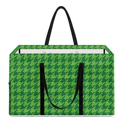 Green Houndstooth Pattern Print Utility Tote Bag