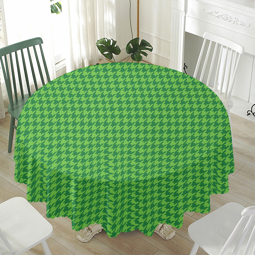 Green Houndstooth Pattern Print Waterproof Round Tablecloth