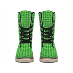 Green Houndstooth Pattern Print Winter Boots