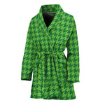 Green Houndstooth Pattern Print Women's Bathrobe