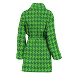 Green Houndstooth Pattern Print Women's Bathrobe
