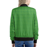 Green Houndstooth Pattern Print Women's Bomber Jacket