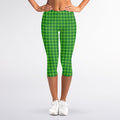 Green Houndstooth Pattern Print Women's Capri Leggings