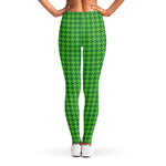 Green Houndstooth Pattern Print Women's Leggings