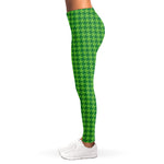 Green Houndstooth Pattern Print Women's Leggings