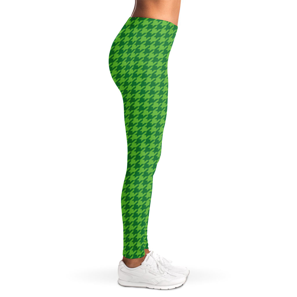 Green Houndstooth Pattern Print Women's Leggings