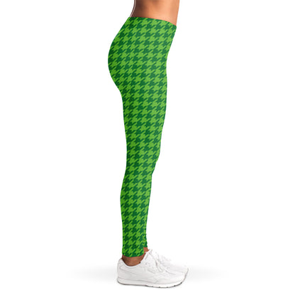 Green Houndstooth Pattern Print Women's Leggings