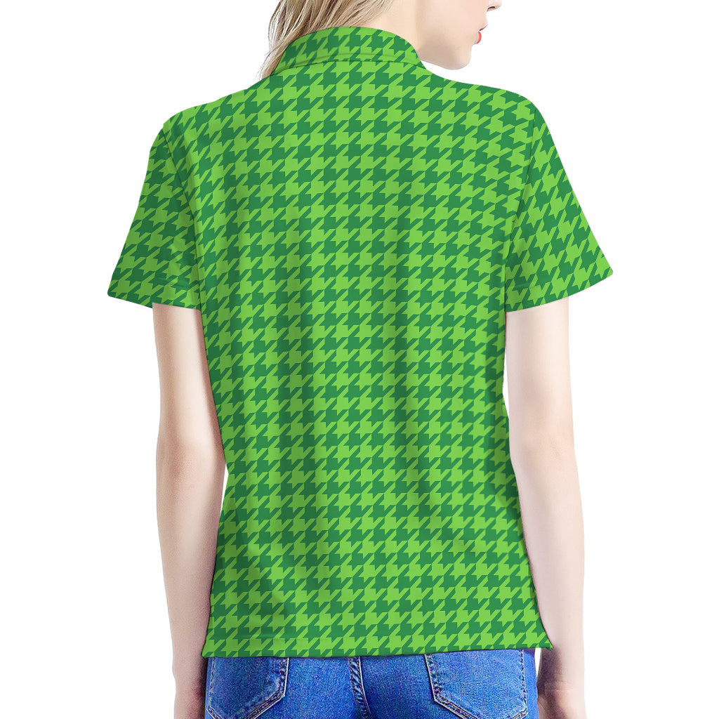Green Houndstooth Pattern Print Women's Polo Shirt