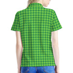 Green Houndstooth Pattern Print Women's Polo Shirt