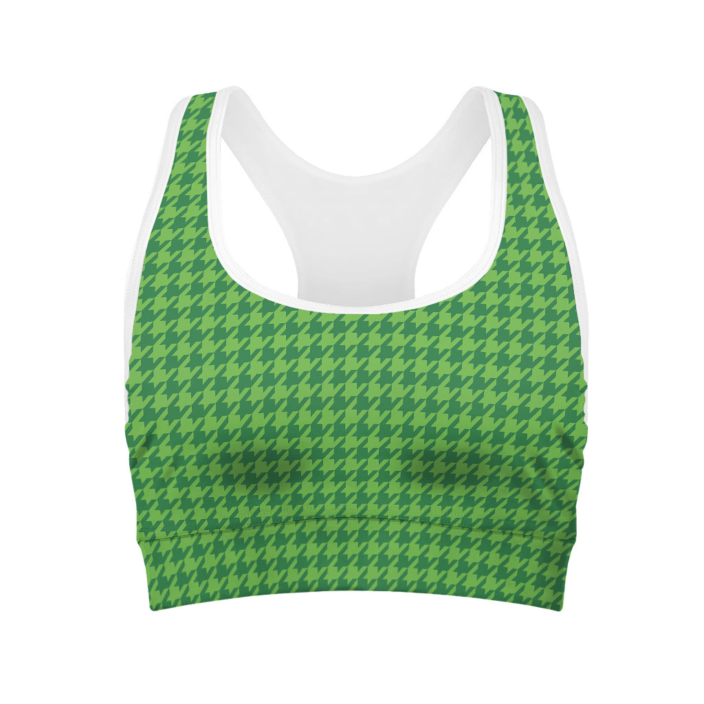 Green Houndstooth Pattern Print Women's Sports Bra