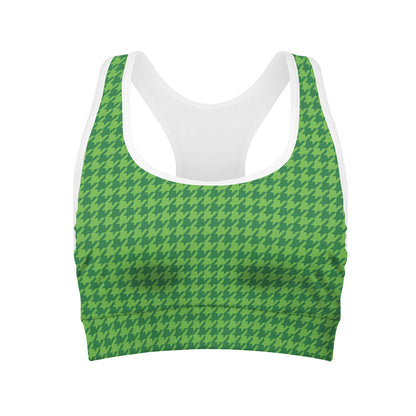 Green Houndstooth Pattern Print Women's Sports Bra