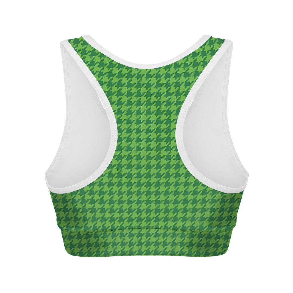 Green Houndstooth Pattern Print Women's Sports Bra