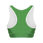 Green Houndstooth Pattern Print Women's Sports Bra