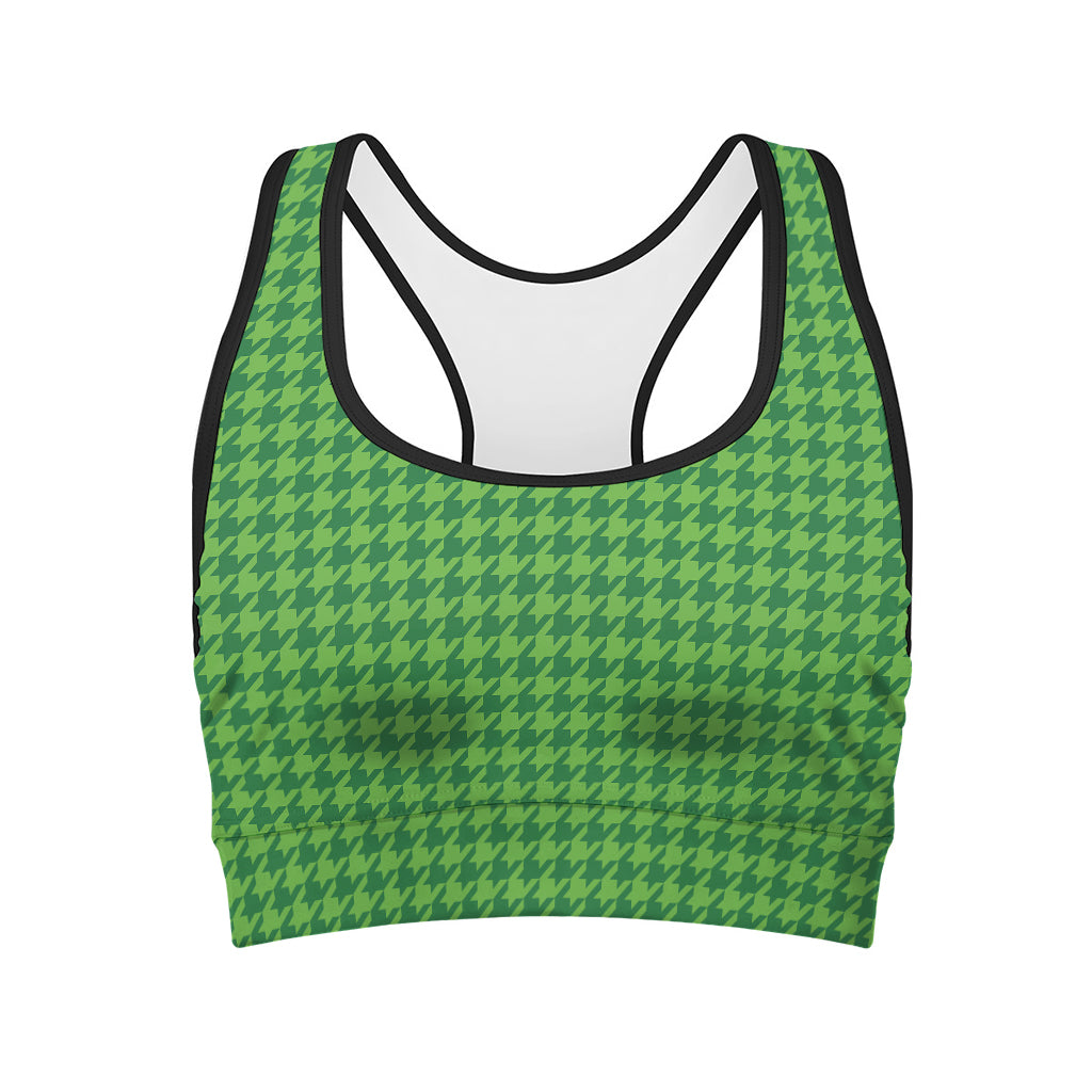 Green Houndstooth Pattern Print Women's Sports Bra