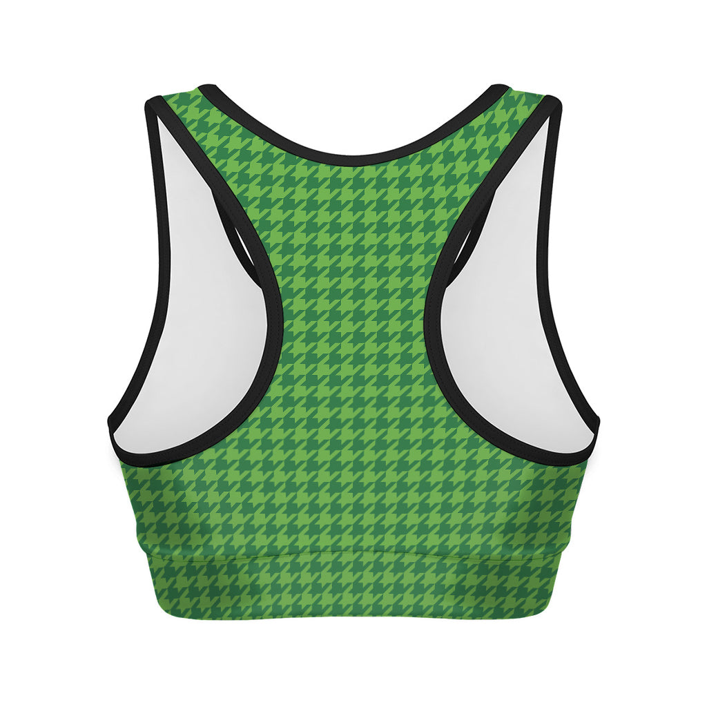 Green Houndstooth Pattern Print Women's Sports Bra