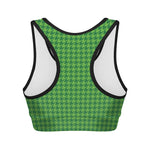 Green Houndstooth Pattern Print Women's Sports Bra