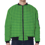 Green Houndstooth Pattern Print Zip Sleeve Bomber Jacket