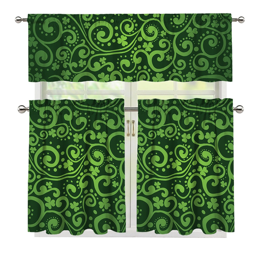 Green Irish Saint Patrick's Day Print 3 Piece Kitchen Curtains