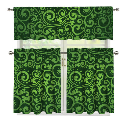 Green Irish Saint Patrick's Day Print 3 Piece Kitchen Curtains