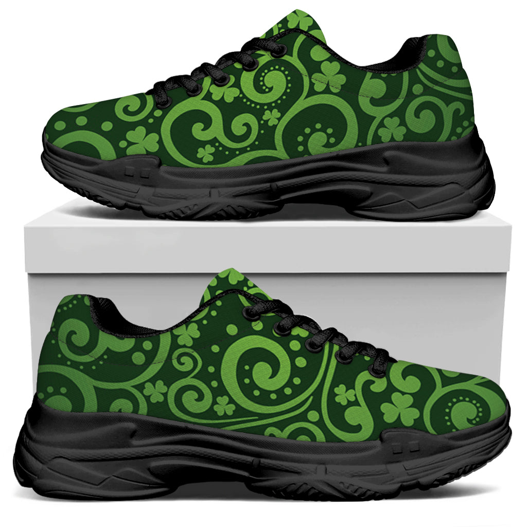 Green Irish Saint Patrick's Day Print Black Chunky Shoes