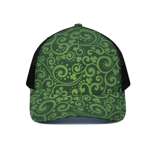 Green Irish Saint Patrick's Day Print Black Mesh Trucker Cap