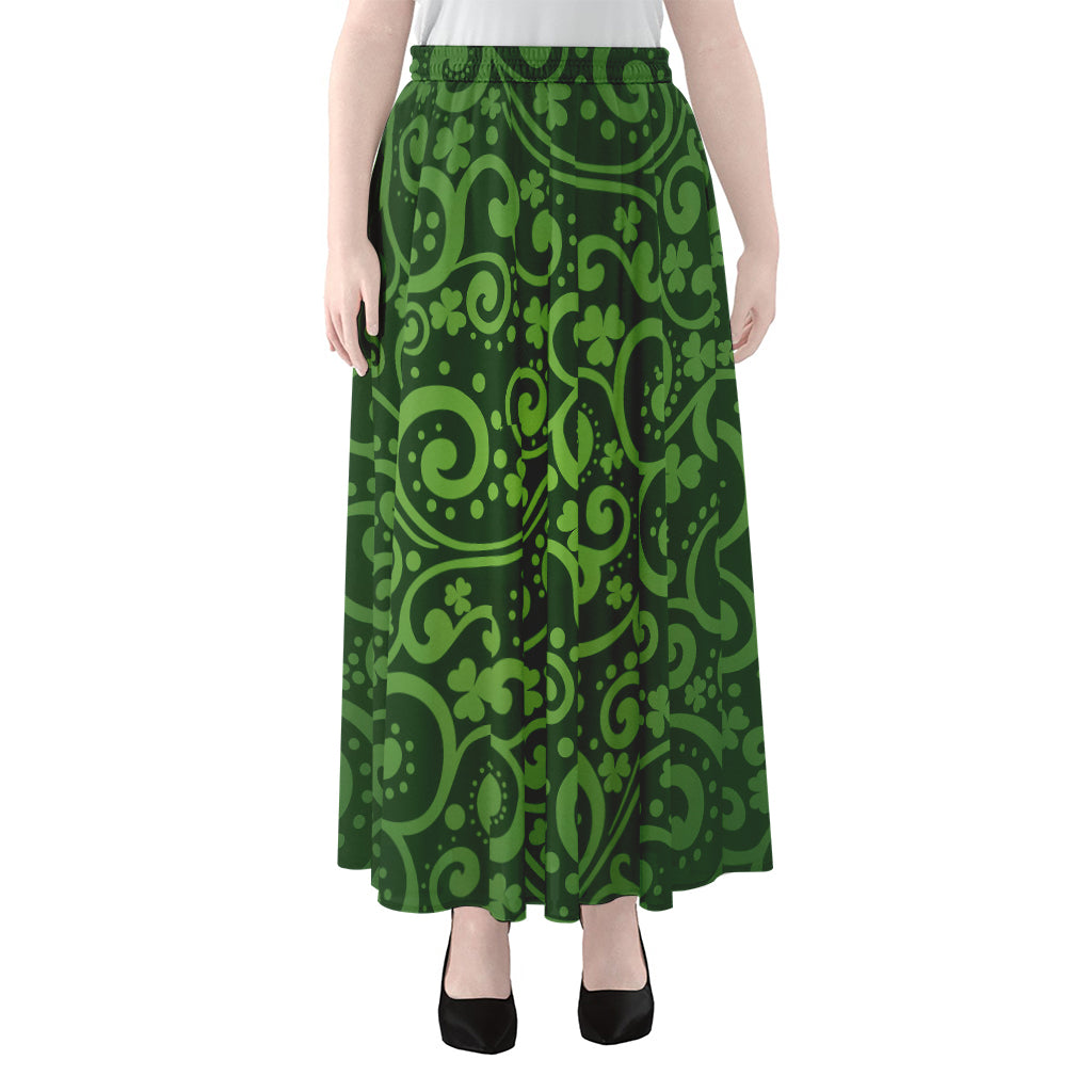 Green Irish Saint Patrick's Day Print Chiffon Maxi Skirt