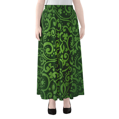 Green Irish Saint Patrick's Day Print Chiffon Maxi Skirt