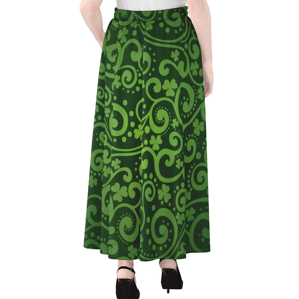 Green Irish Saint Patrick's Day Print Chiffon Maxi Skirt