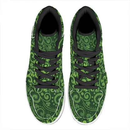 Green Irish Saint Patrick's Day Print High Top Leather Sneakers