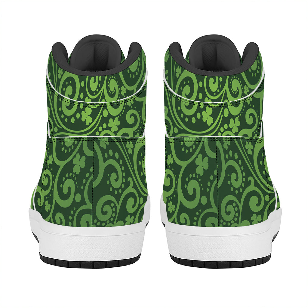 Green Irish Saint Patrick's Day Print High Top Leather Sneakers