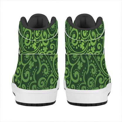 Green Irish Saint Patrick's Day Print High Top Leather Sneakers