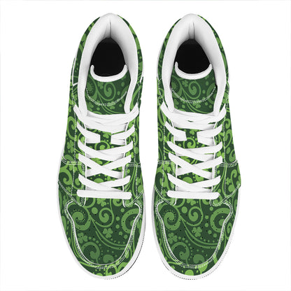 Green Irish Saint Patrick's Day Print High Top Leather Sneakers