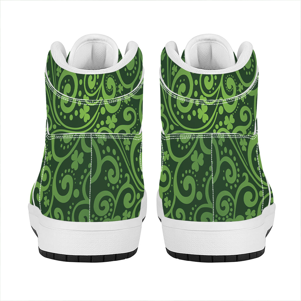 Green Irish Saint Patrick's Day Print High Top Leather Sneakers