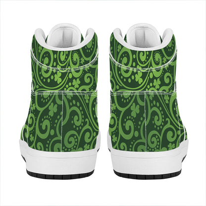 Green Irish Saint Patrick's Day Print High Top Leather Sneakers