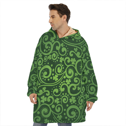 Green Irish Saint Patrick's Day Print Hoodie Blanket