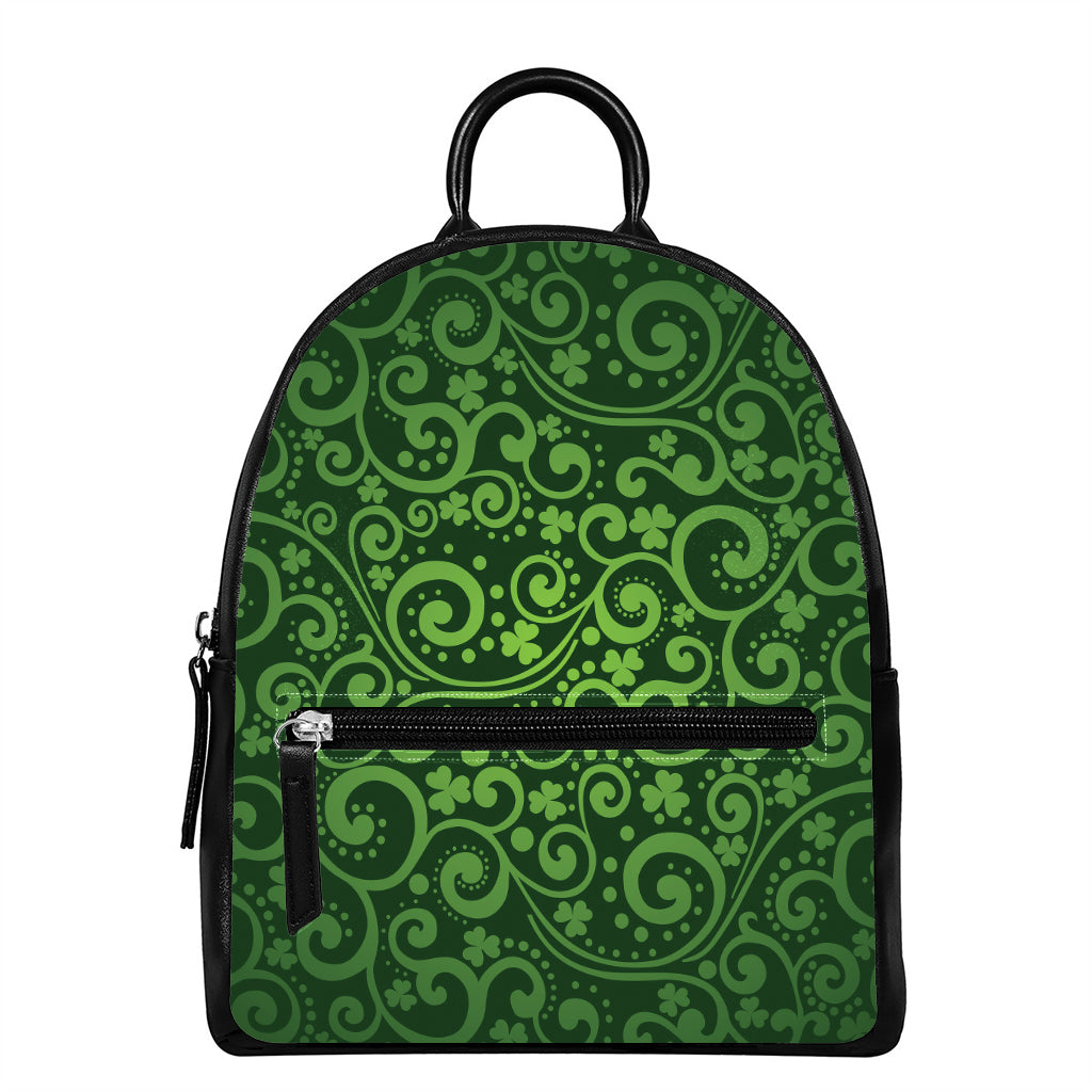 Green Irish Saint Patrick's Day Print Leather Backpack