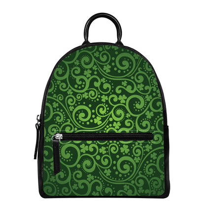 Green Irish Saint Patrick's Day Print Leather Backpack