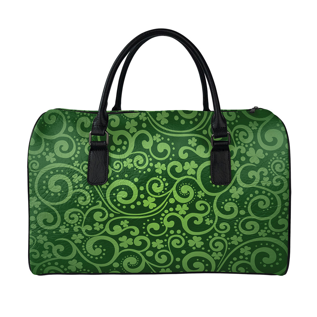 Green Irish Saint Patrick's Day Print Leather Duffle Bag