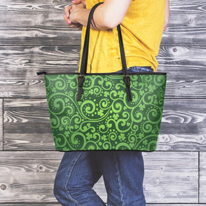 Green Irish Saint Patrick's Day Print Leather Tote Bag